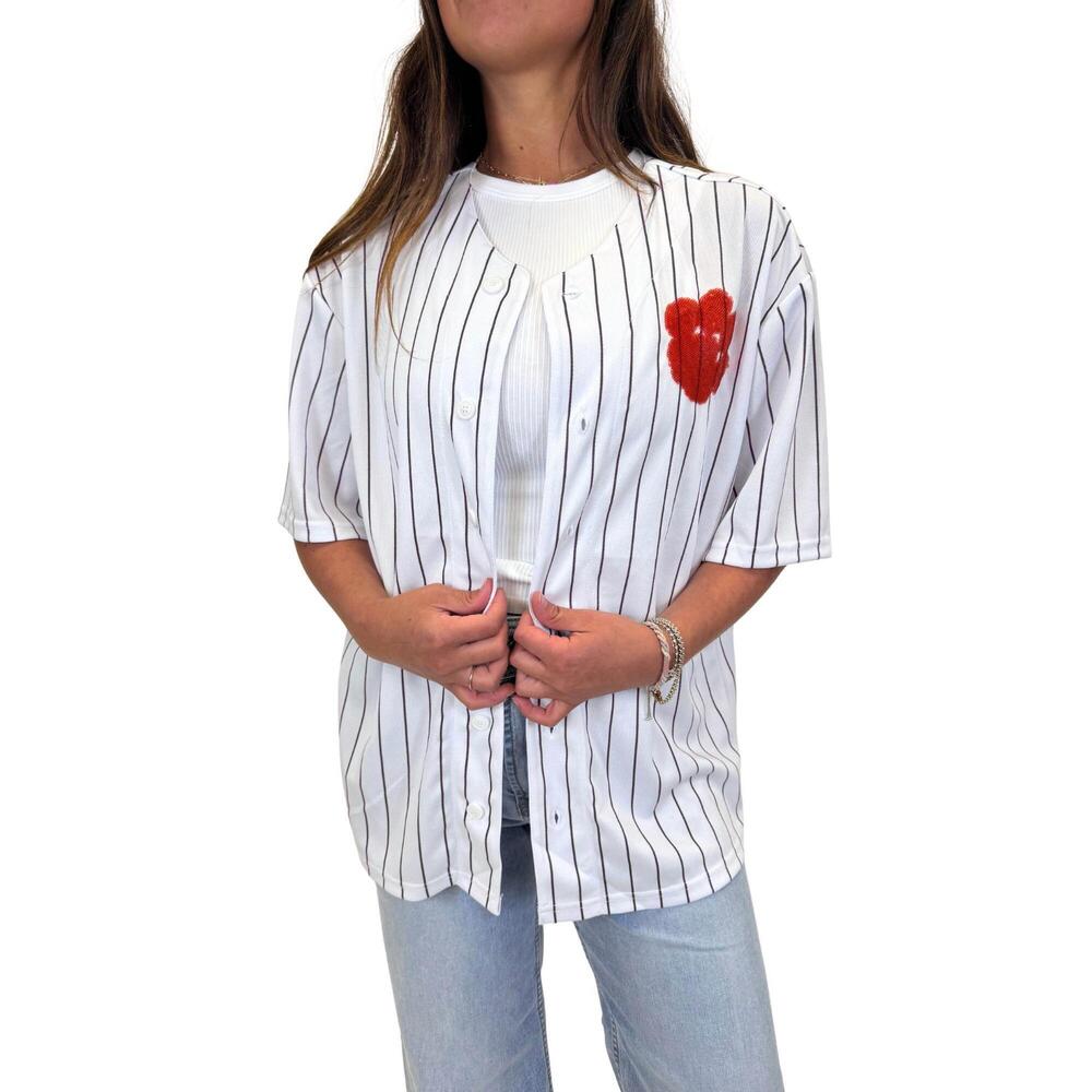 NEW SPARKLE CITY pinstripe tiger paw jersey top in white